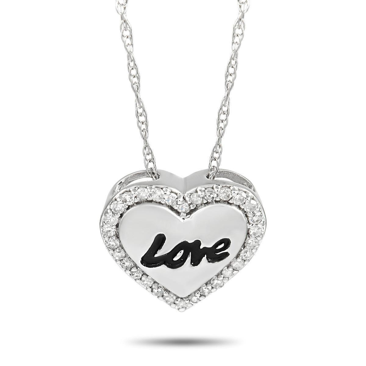 14K White Gold 0.10 ct Diamond Love Heart Pendant