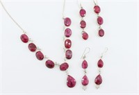 100 Carats of Rubies in Sterling Necklace & Earrin