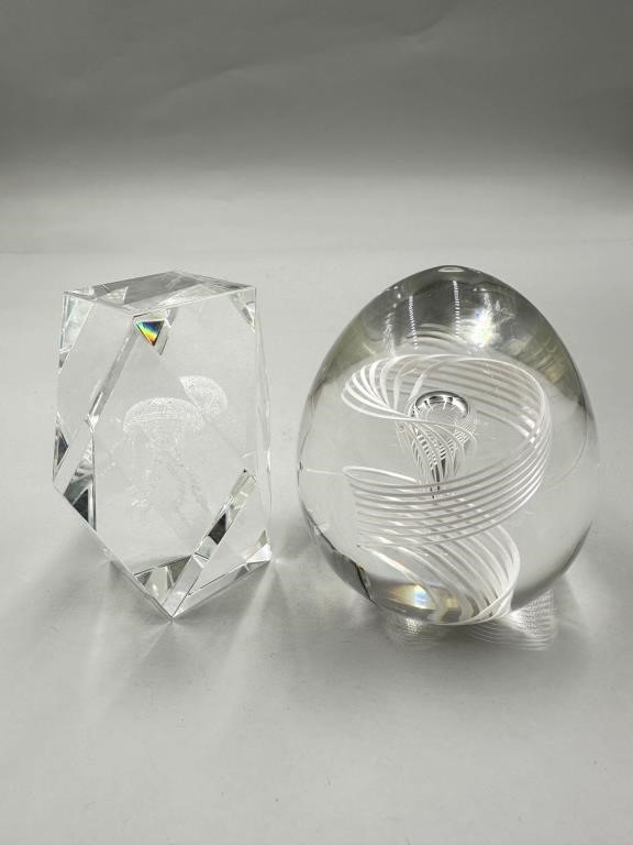 Pair of Clear Glass Paperweights