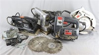 Box of (4) Power Tools and Few Saw Blades