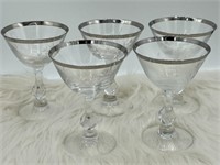 Set of 5 Small Vintage Floral Etched Glass