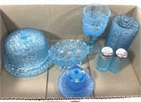 Vintage Eapg Daisy & Button Blue Glass Dishware