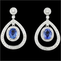 18K Gold 4.21ct Sapphire & 1.53ct Diamond Earrings