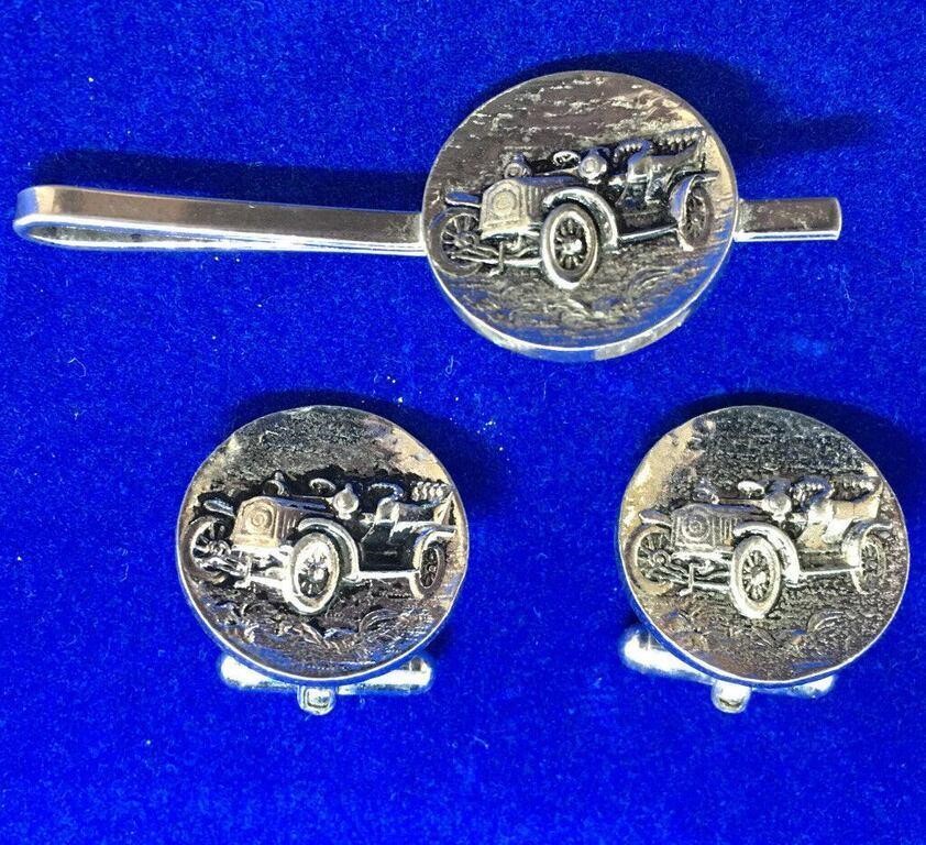 Vintage Kent Cufflinks & Tie Clip Bar Set Decor