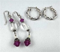(2) Pairs Sterling Silver Hoop/Dangle Earrings