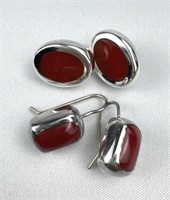 (2) 925 Silver Mexico Red Onyx Earrings