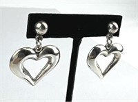 925 Silver Heart Post Dangle Earrings