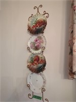 Four Victorian Plates With Wall Hanger