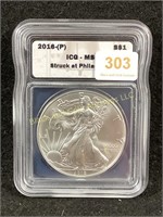 2016-(P) American Eagle silver dollar, ICG MS69