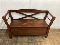 WOODEN BENCH SEAT THAT IS ALSO A CHEST