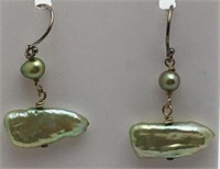 Sterling Silver Green Pearl Earrings