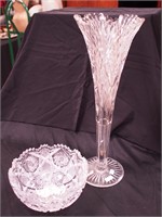 Two pieces of cut glass: 18" high vase