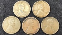 5 Old Wheat Pennies