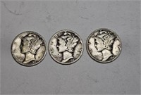 Lot of Three 1940 Mercury Dimes