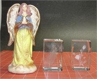 Vintage Angel Statue & Etched Glasses