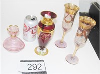 Vintage Champagne Glasses, Vase, Bottles