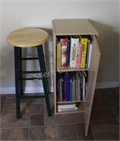Cook Books in Cabinet with Wood Stool