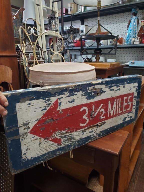 Vtg. 3 1/2 Mile Wooden Sign