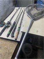 Fishing rods and reels and rubberized dip net