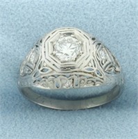 Antique Filigree Old European Cut Diamond Ring in