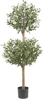 Olive Double Topiary Silk Tree, 4.5-Feet, Green