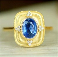 1.4ct Cornflower Blue Sapphire Ring 18K Gold