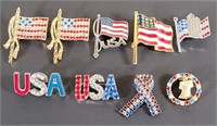 American Flag, U.S.A. Ribbon & More Pins  (9)
