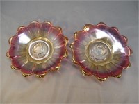 (2) VINTAGE CARNIVAL GLASS TAPER CANDLE HOLDERS