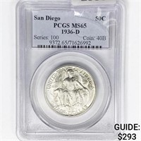 1936-D San Diego Half Dollar PCGS MS65
