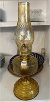 Vintage Amber color oil lamp 18”
