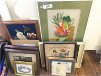 Large Lot of Framed Wall Art - Cross Stitch & More