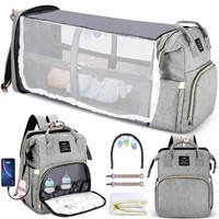 WF5270  HUKOER Diaper Bag Backpack with Crib Gray
