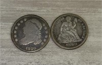 Rare 1830 & 1890 US Silver Dimes
