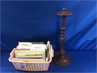 BASKET OF VARIOUS GREETING CARDS AND A 15 INCH