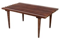 Mid-Century Modern Walnut Wood Slat Coffee Table