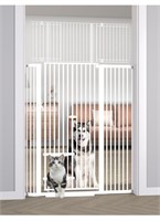 71" tall metal pet gate with cat door in white