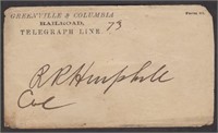 Greenville & Columbia Rail Road Telegraph Cover wi