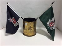 Canadian Trench Art, Wwi German Shell With 2 Flags