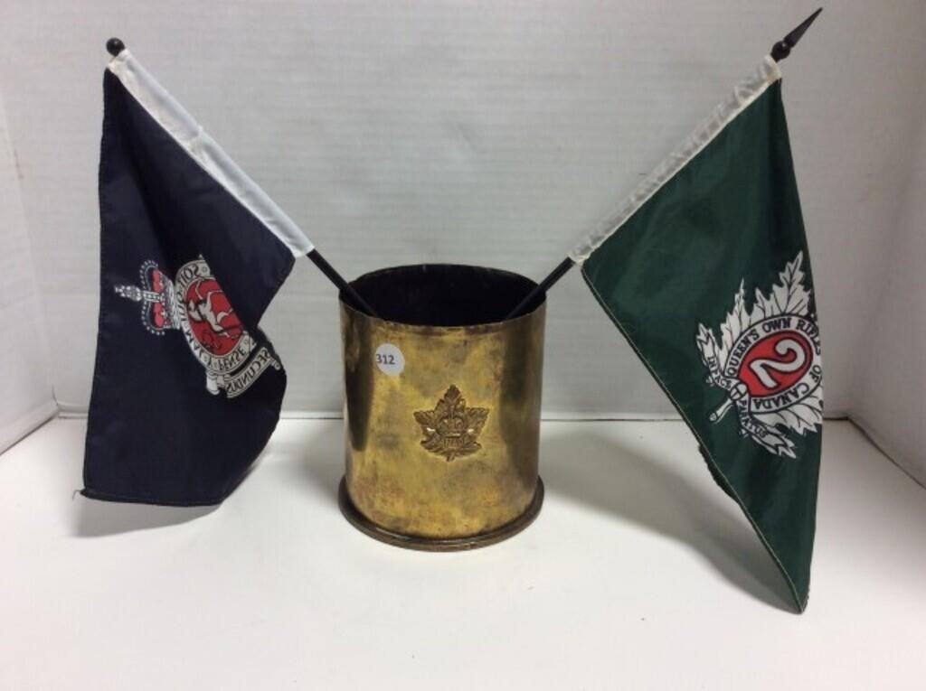 Canadian Trench Art, WWI German Shell with 2 Flags