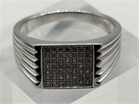 Sterling Silver Designer BS Pave Crystal Ring