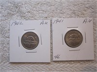 1941 & 1942 Canada .05 cent A.U.