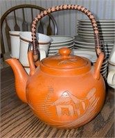 Vtg Oriental Red Clay Teapot with Infuser