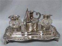 Wm. IV sterling silver inkwell tray complete,