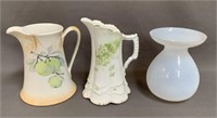 Lot - 2 Pitchers and White Vase