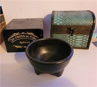 Cigar Box, Trinket Box (5"x6"x5.5") & Salsa Bowl