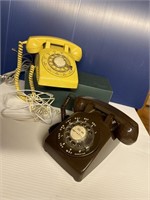 Vintage Yellow & Brown Dial Tone telephones