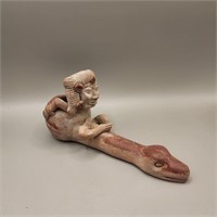 Pre-Columbian terra cotta snake phallus pipe