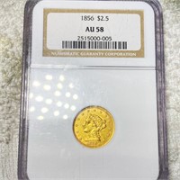 1856 $2.50 Gold Quarter Eagle NGC - AU58