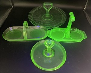 Uranium Glass Serving Trays and Drink Caddies,