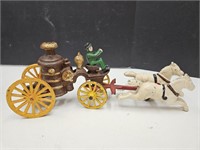 Cast Iron  Toy Horse & Firemans Wagon 12" Long